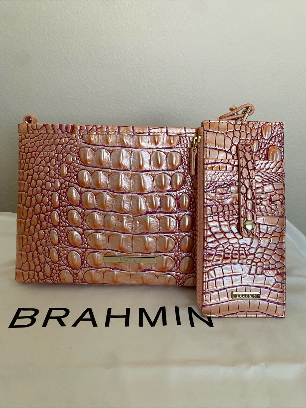 Brahmin Lorelei Apricot Rose with matching cc wallet. NWT